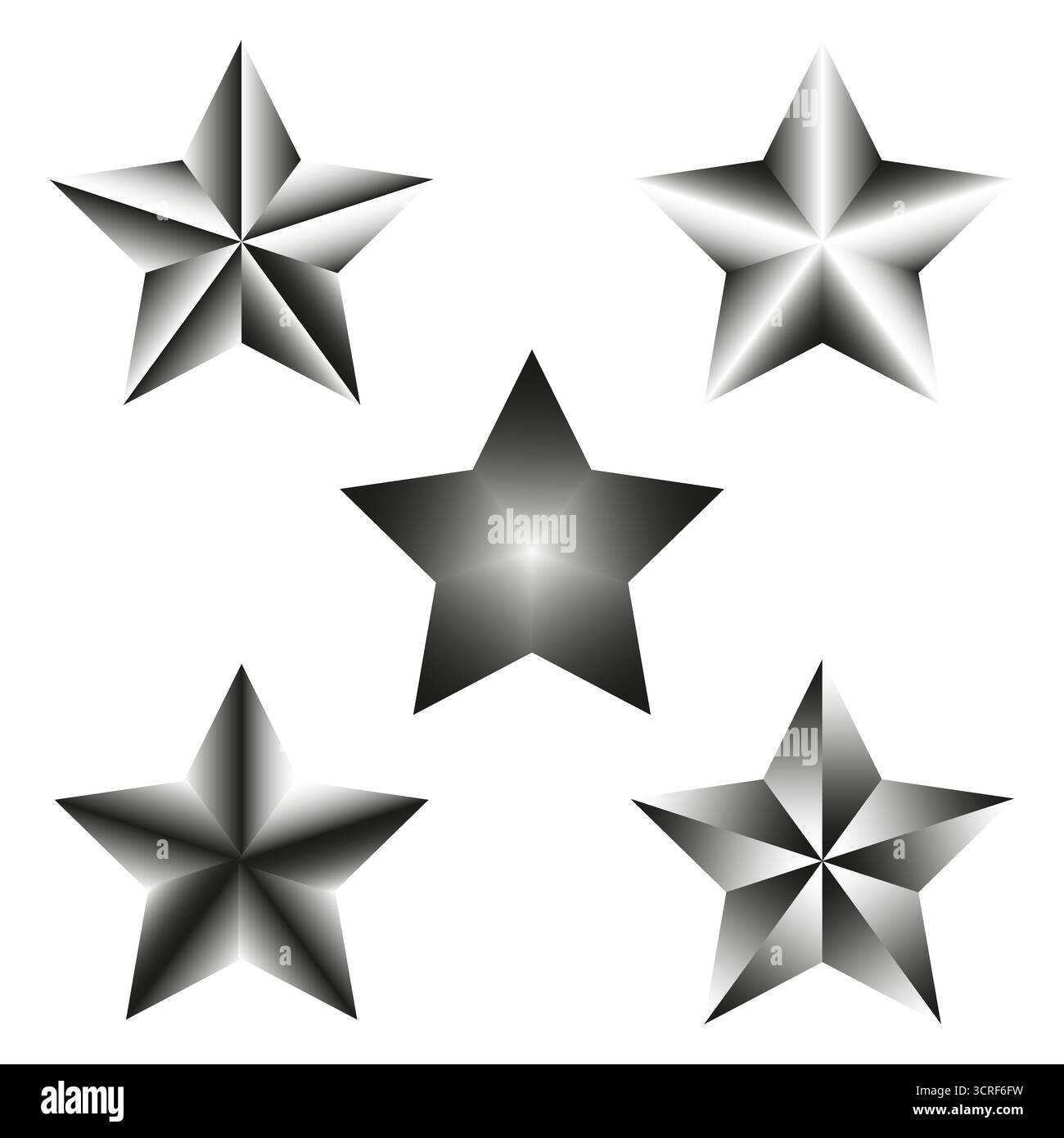 Star symbol collection. Grey metallic gradient. Five point shape ...