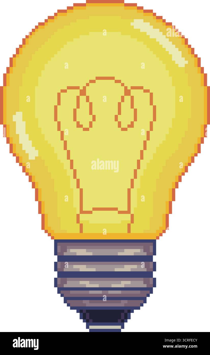 Pixel art light bulb. Retro video game 16-bit style lamp icon logo ...