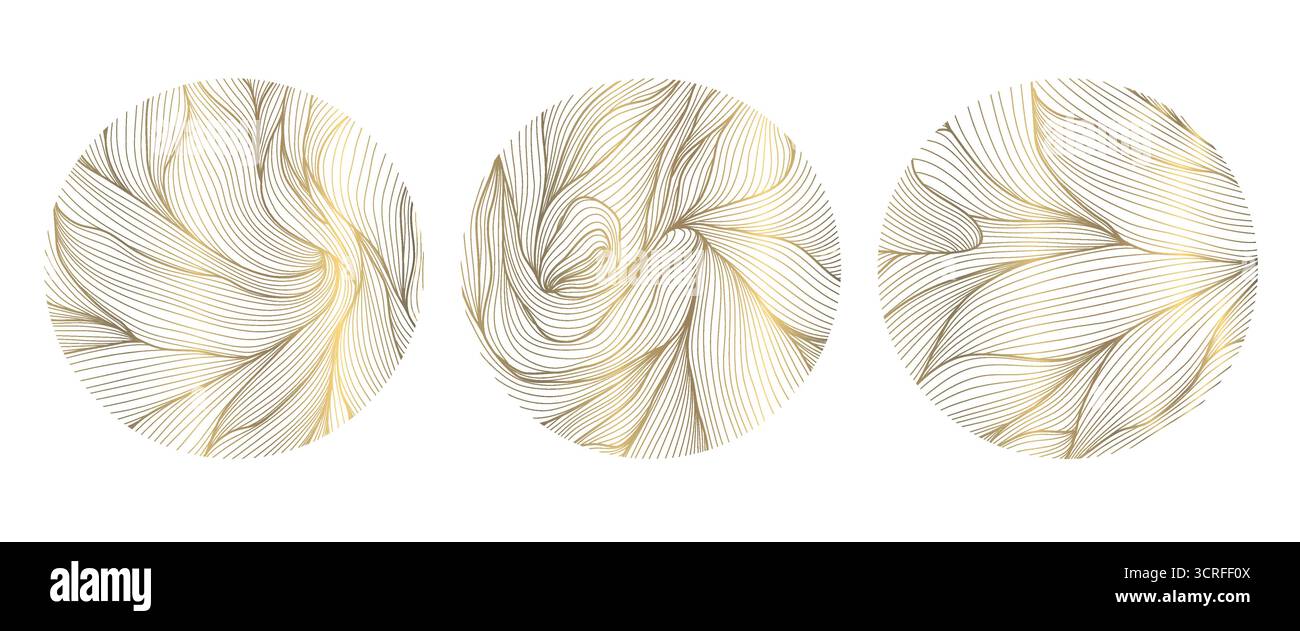 Elegant floral vector emblem, golden lines, circular ornaments, organic leaf patterns, Japanese design. Spa logos, cosmetic labels, wedding monograms Stock Vector