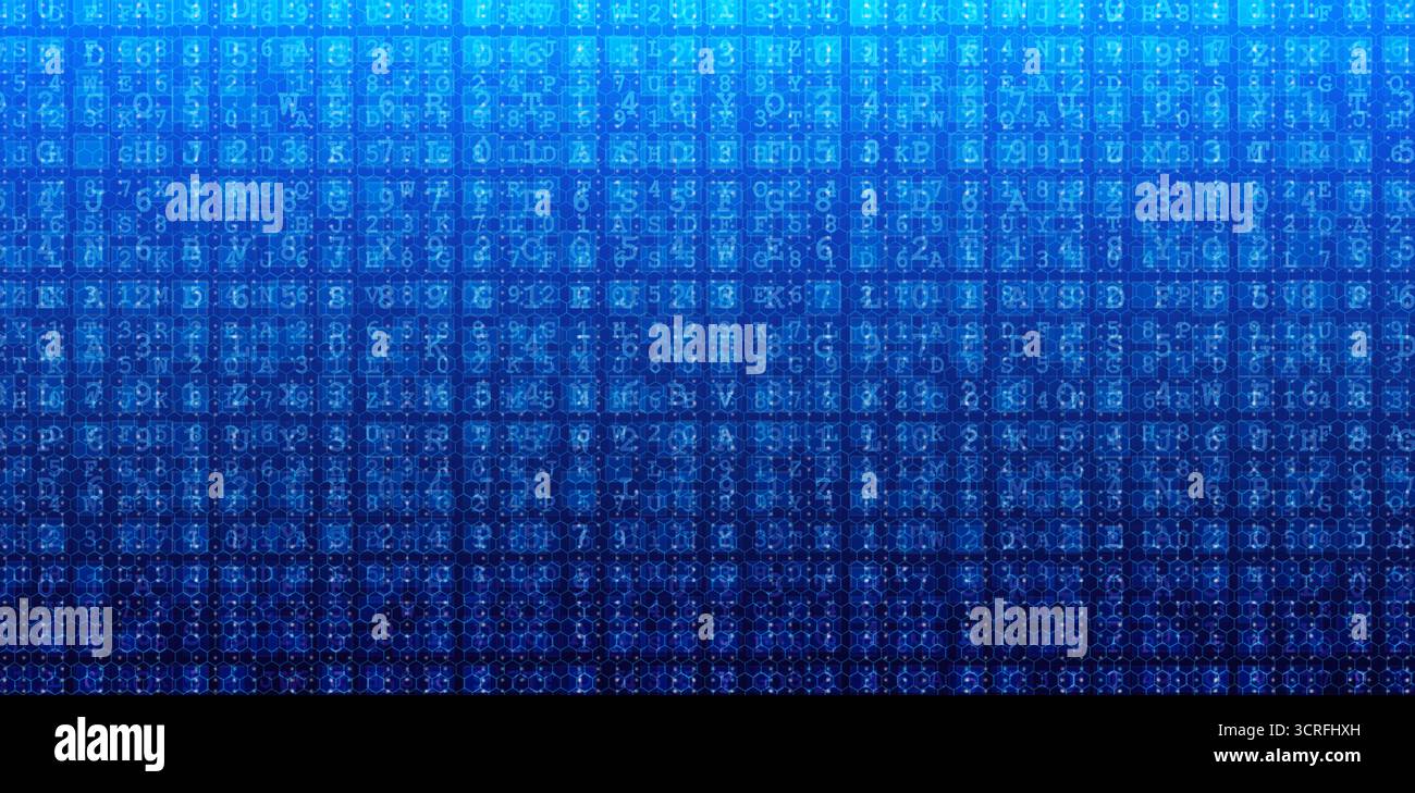 Futuristic matrix code background with digital hexagon pattern numbers and luminous data flow, perfect for AI, machine learning, blockchain, encryptio Stock Photo