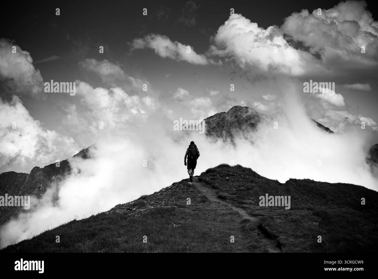 Woman hiker mountains nature Black and White Stock Photos & Images - Alamy
