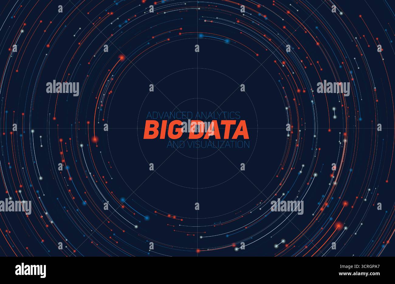 Vector abstract colorful round big data information visualization. Social network, financial analysis of complex databases. Visual information Stock Vector