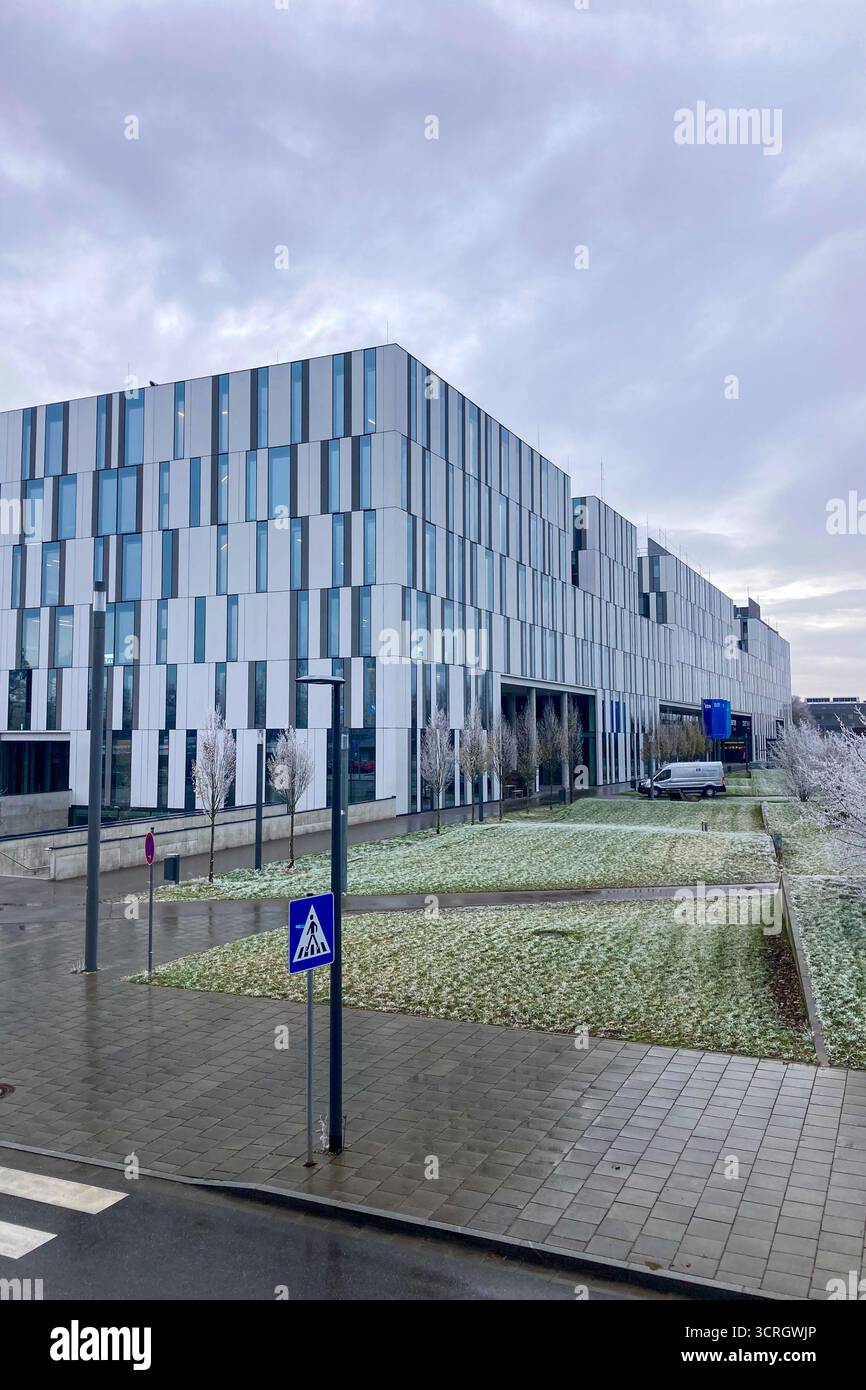 MUNICH, GERMANY - DECEMBER 2, 2024: Frosty morning in campus of Munich Garching Technical University - Smartphone Captured Stock Image