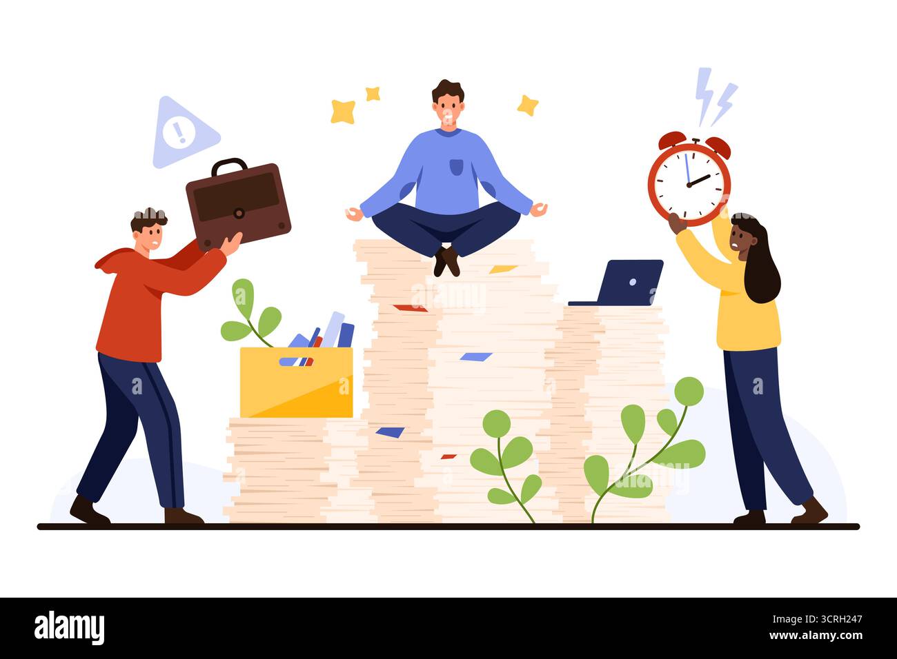 Business people balancing paperwork, time management, and productivity ...