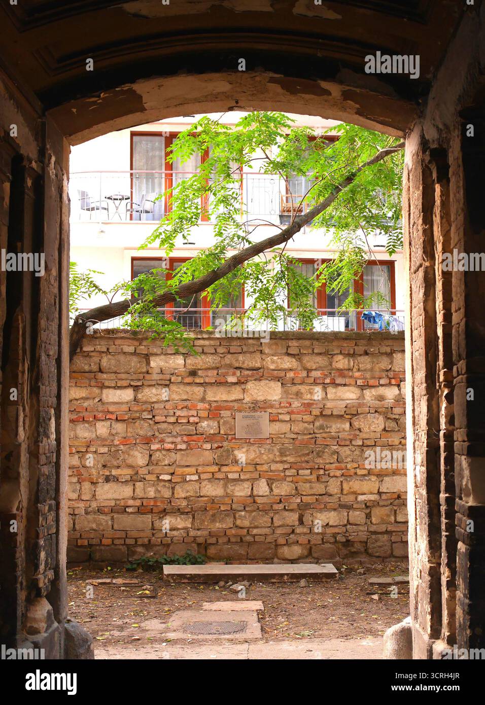 The reconstructed Jewish Ghetto Wall, Kiraly utca, 7th District, Budapest, Hungary Stock Photo