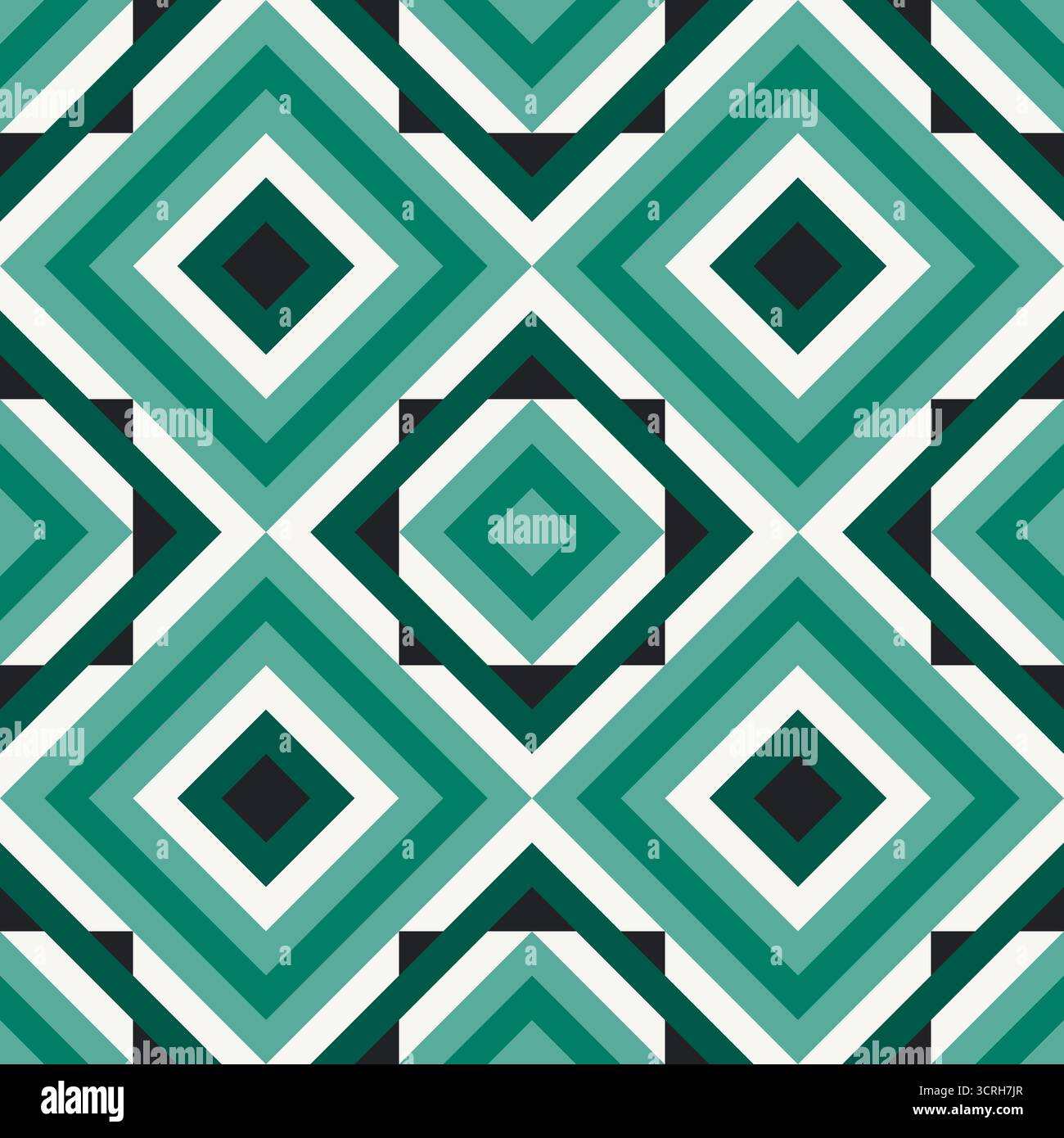Viridian diamonds, colorful zigzags, diamonds, and optical illusion, seamless geometric vector pattern . Bold abstract design background, fabric, wall Stock Vector
