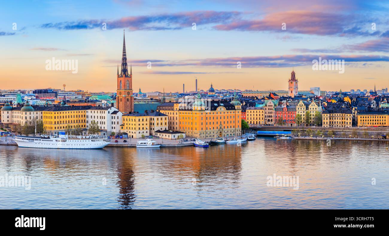 Stockholm, Sweden. Sunset view of Gamla Stan from Monteliusvagen, Scandinavia. Stock Photo