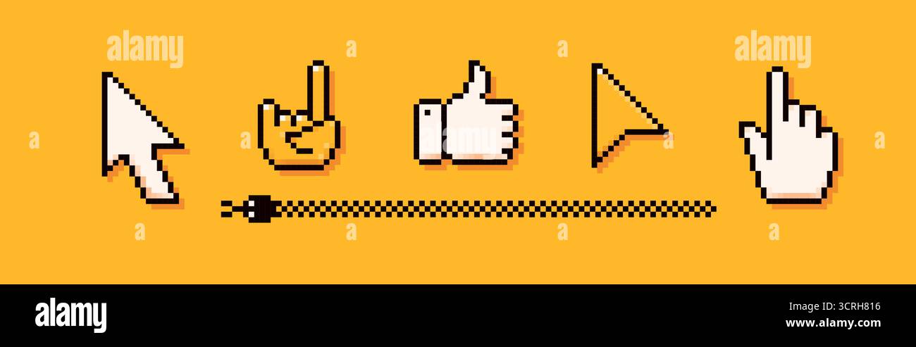 Pixel Y2K gestures, arrows, pointers and snake. Stock Vector