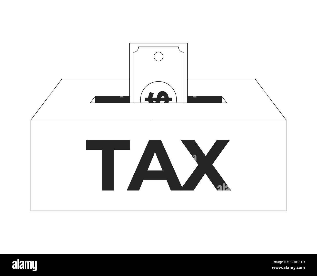 Dollar bill inserted into tax payment box 2D line object Stock Vector