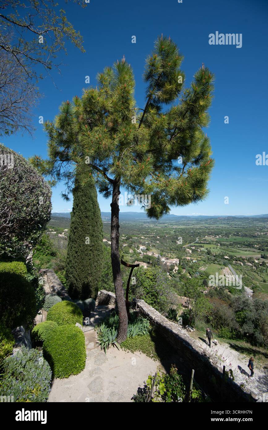 View over the Luberon Regional Park and the Calavon Plain from the Terraced Gardens of the Palais Saint-Firmin Gordes Vaucluse Provence France Stock Photo