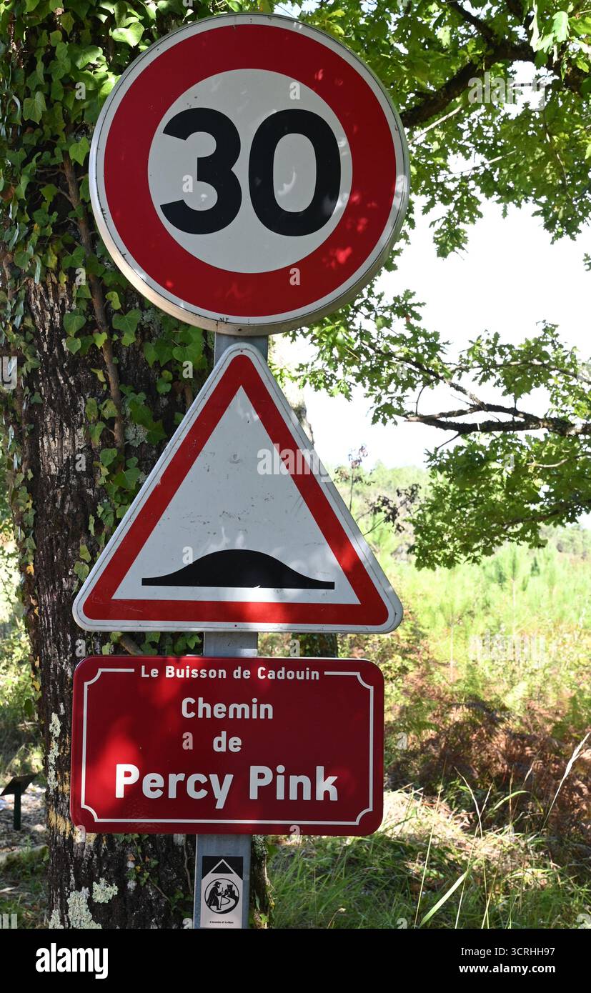 Percy Sign Road sign marking the Chemin de Percy Pink. This was a wartime opp. to ...