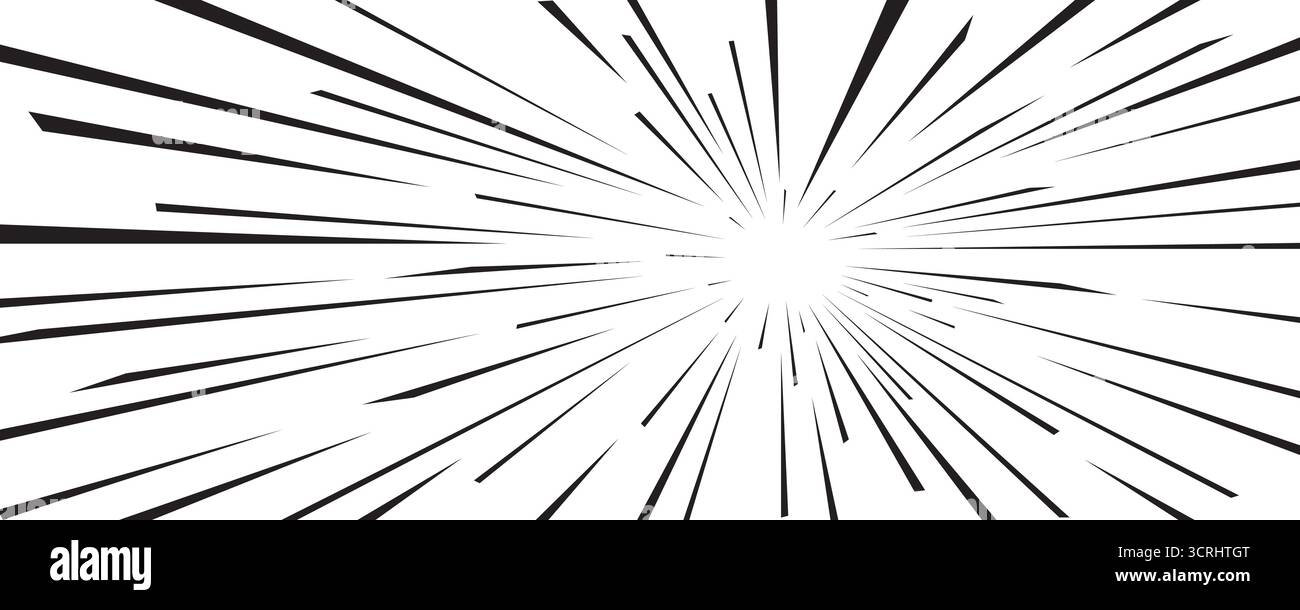 Line speed effect with long black rays on white comic background. Speed ...