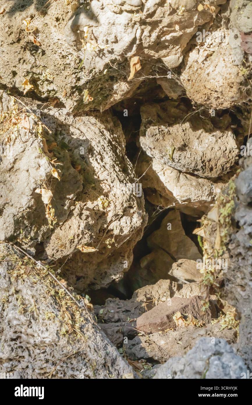 Naturally Rugged Close-up of rugged rocky formations with deep textures highlighted by ...