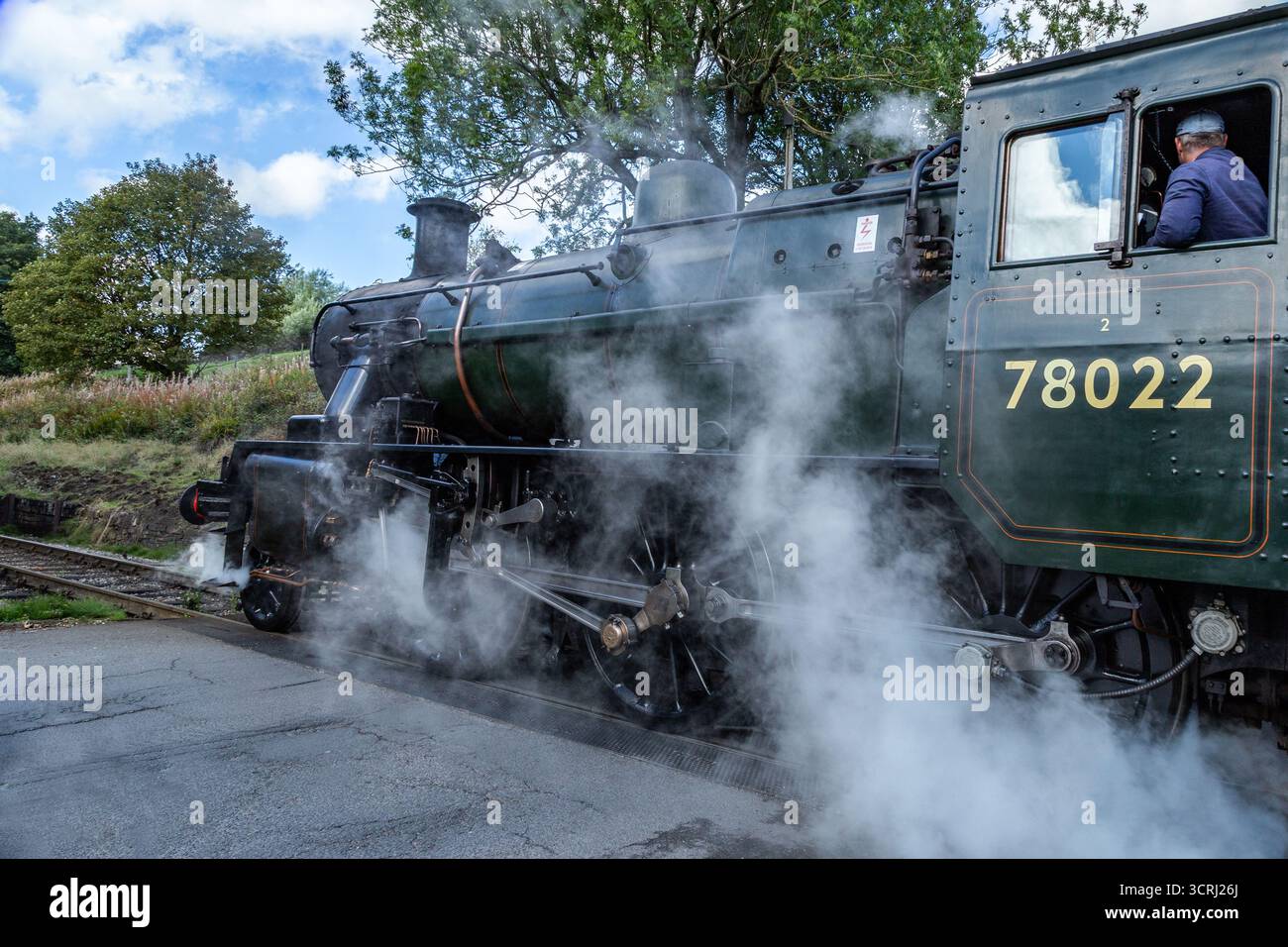 Steam train 78022 BR Standard Class 2MT travelling on the Keighley and ...