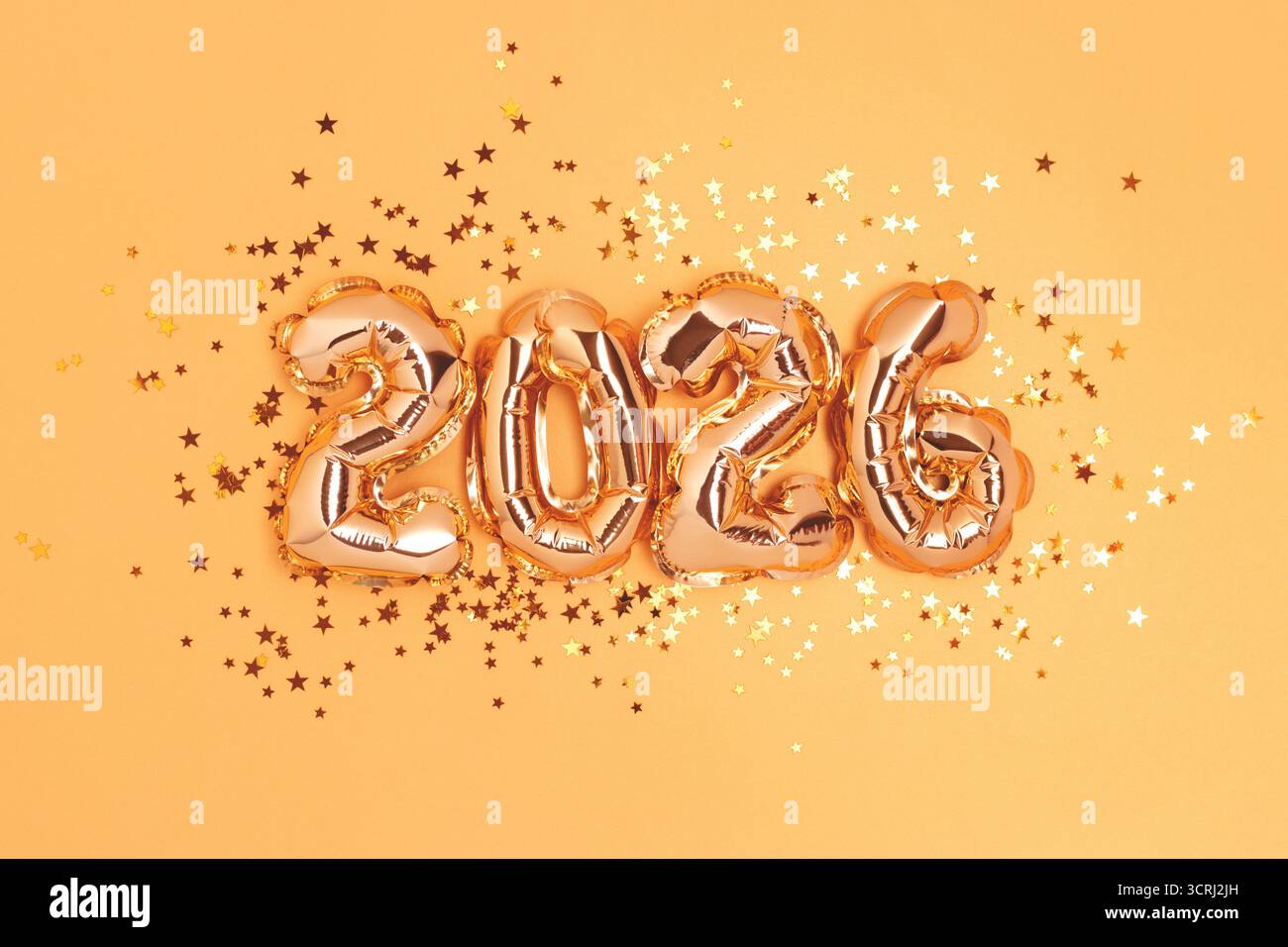 2026 New Year monochrome concept. Golden numbers balloons and shiny ...