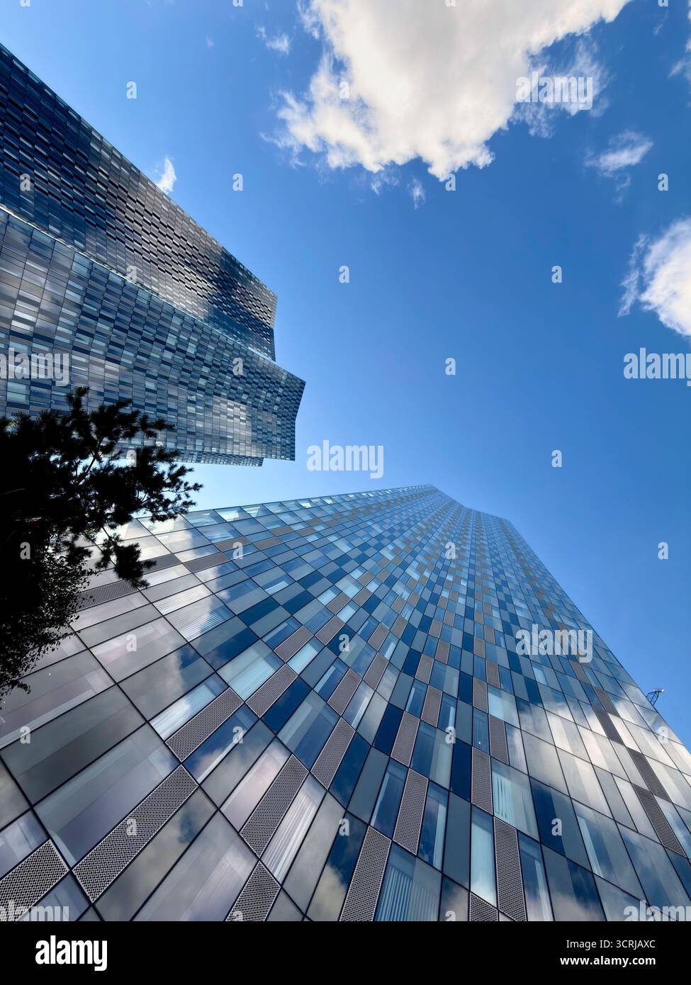 Looking up at the towers of the Deansgate Square Complex, Manchester - Smartphone Captured Stock Image