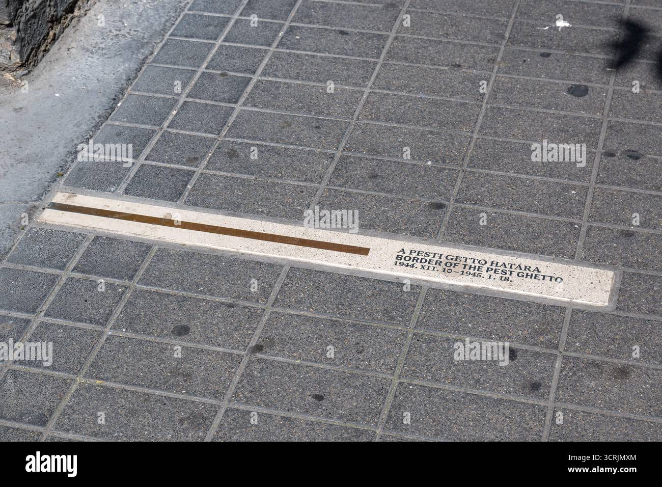 A sign marking the location of the Jewish ghetto wall  during World War II in Kazinczy utca in Budapest, Hungary Stock Photo