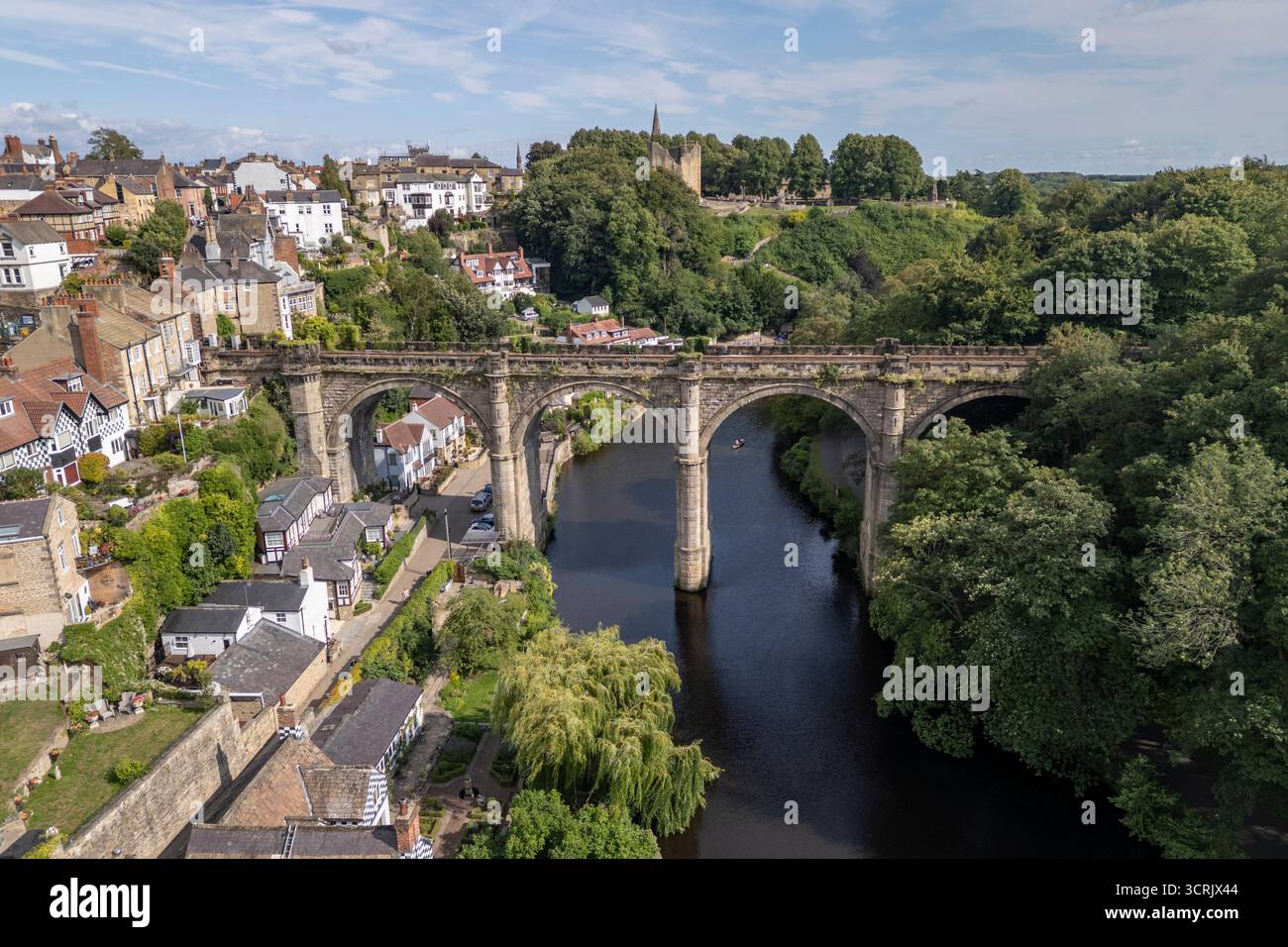 Aerial view of the Knaresborough Viaduct over the River Nidd, Knaresborough, North Yorkshire, UK. Stock Photo