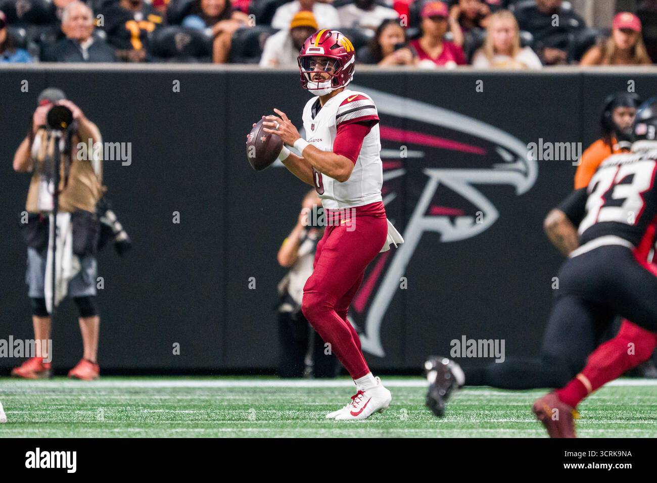 Washington Commanders quarterback Marcus Mariota (8) works during the ...