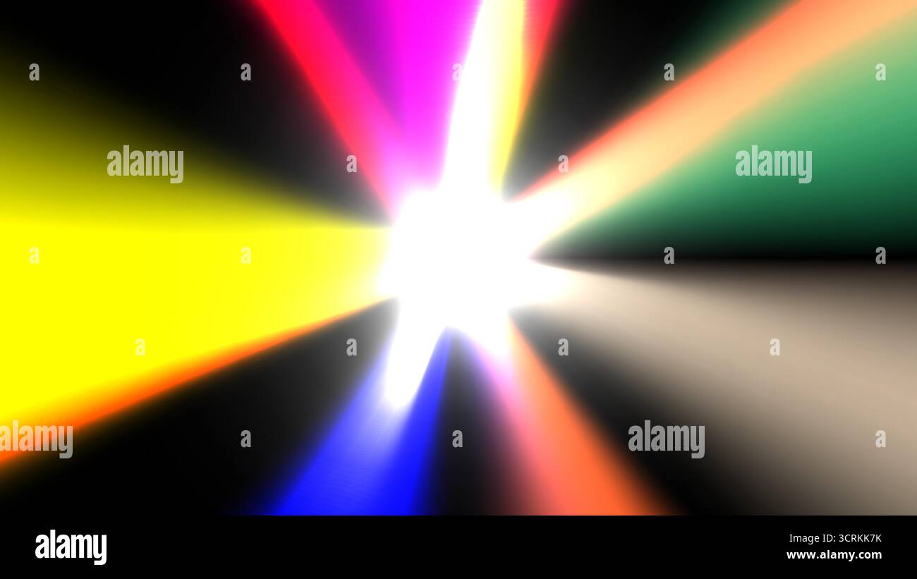 Vibrant multicolored light rays burst from the center, creating a dynamic abstract background, vector illustration Stock Vector