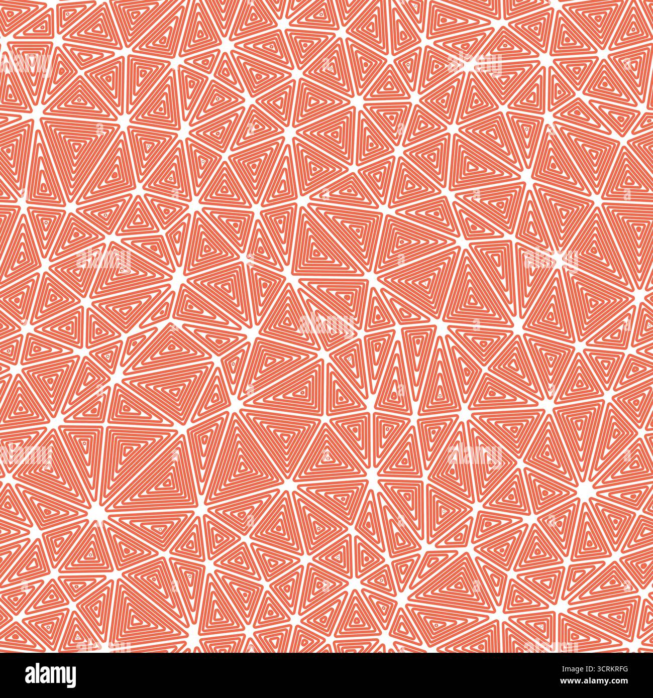 Mosaic triangles shapes background. Compact shape size. Multiple repeated inner triangles. Solid color style. Repeatable pattern. Stock Vector
