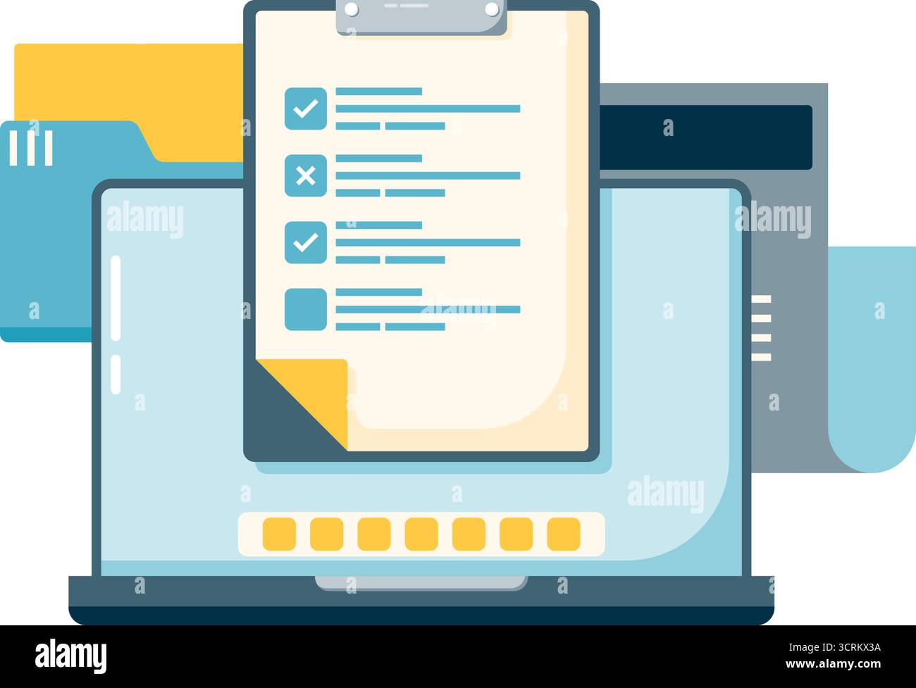 employee task list, task clipboard in front of open laptop Stock Vector