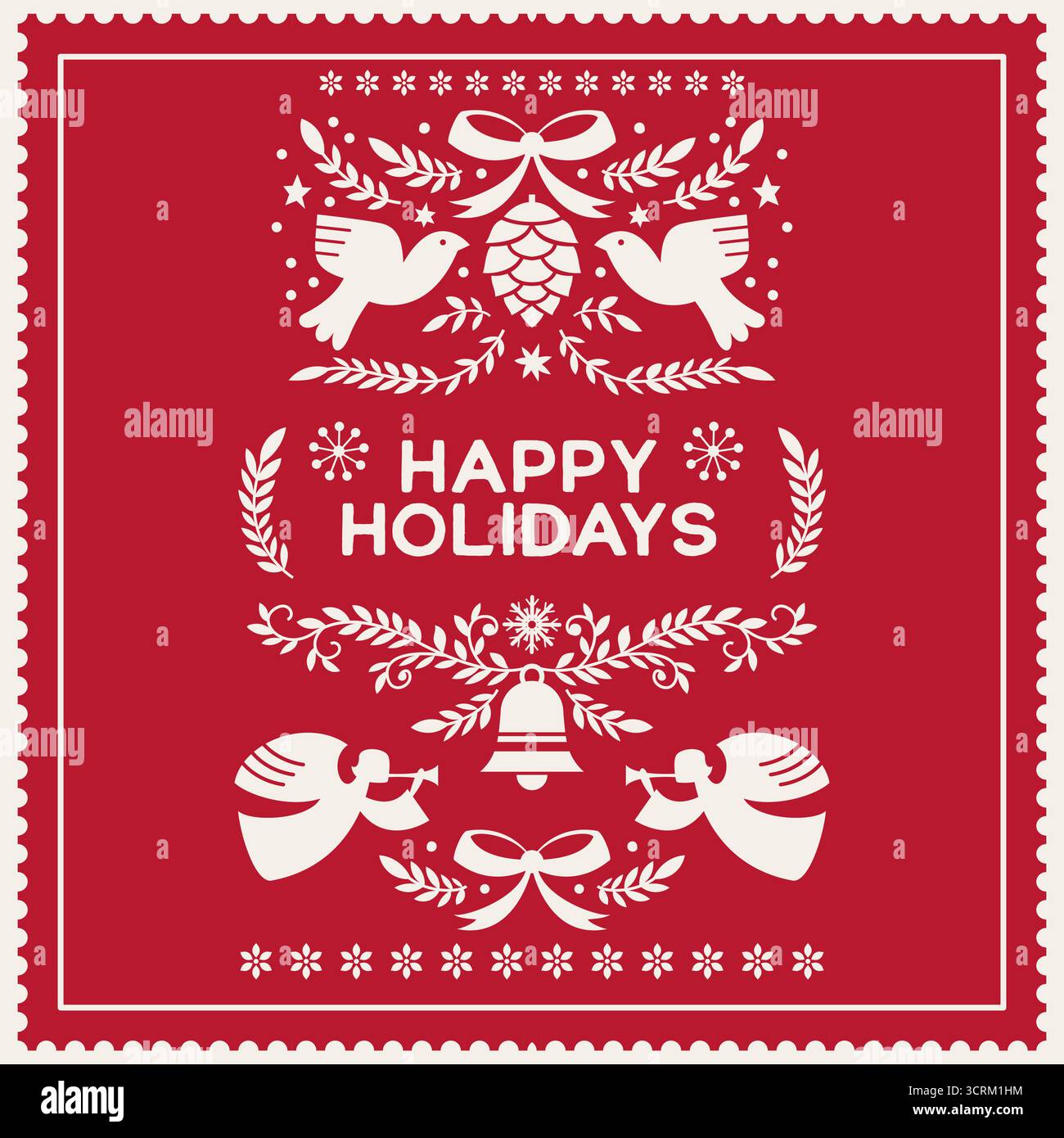 Red Angels And Birds Greeting Stock Vector