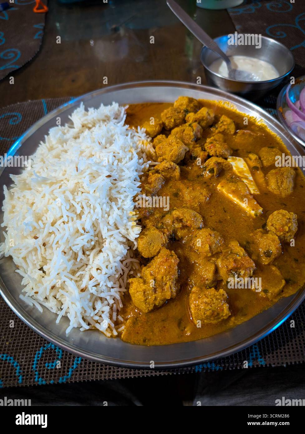 Nutritious soy chuk curry with rice, a protein-rich vegan Indian dish ...
