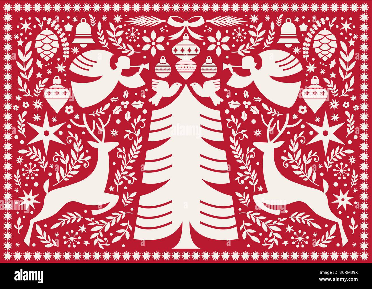 Festive Angels And Deer Composition Stock Vector
