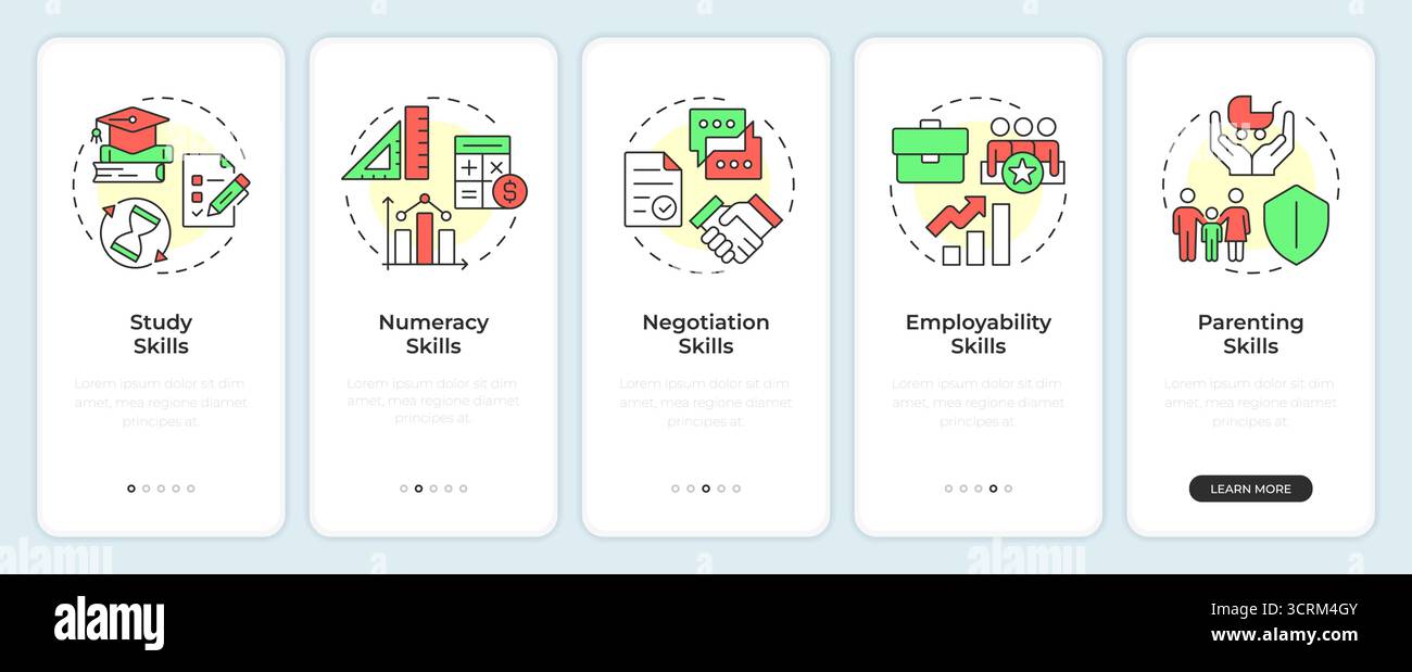 Life skills onboarding mobile app screen Stock Vector