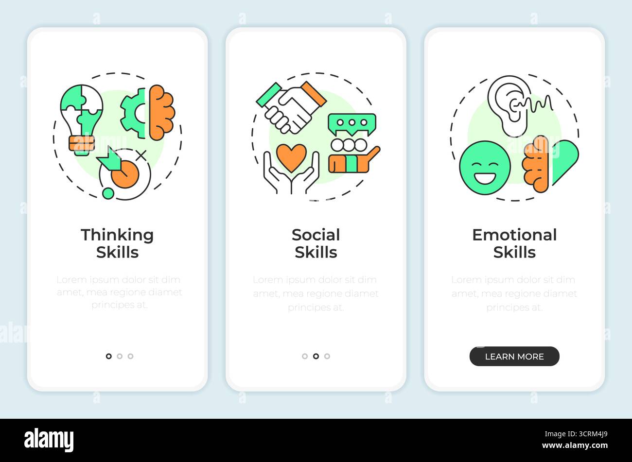 Life skills onboarding mobile app screen Stock Vector