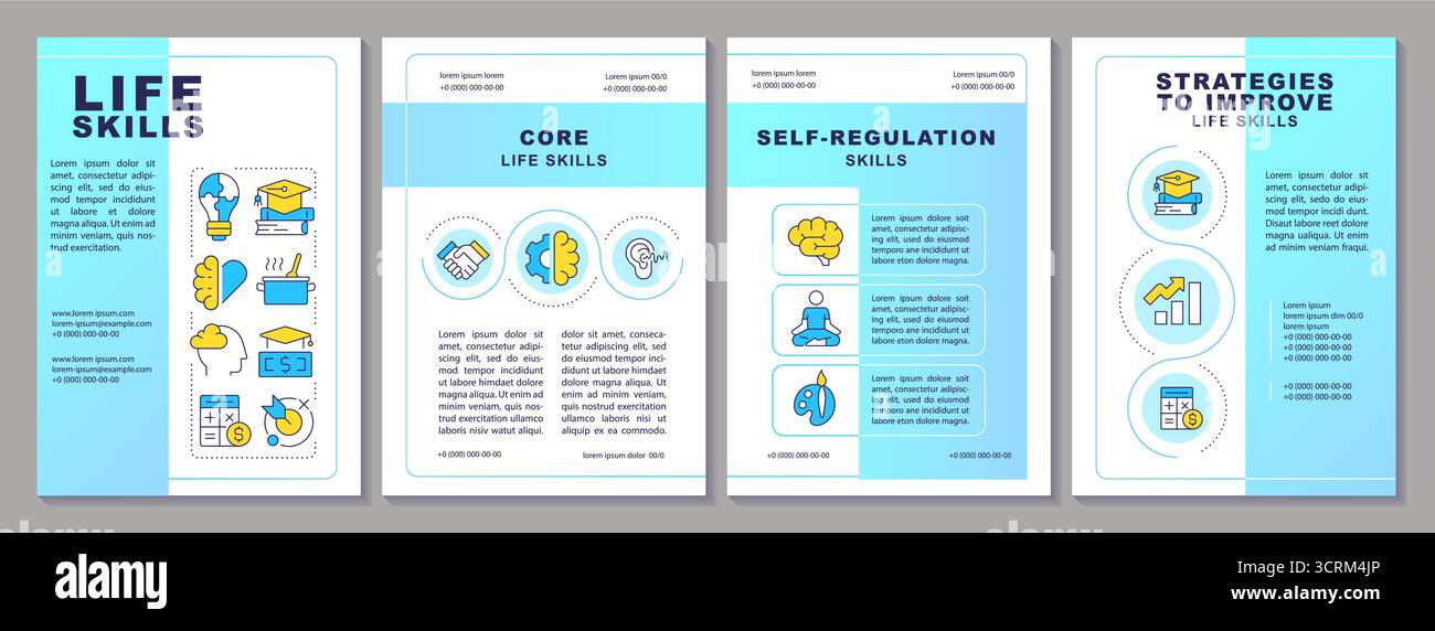 Life skills blue brochure layout Stock Vector