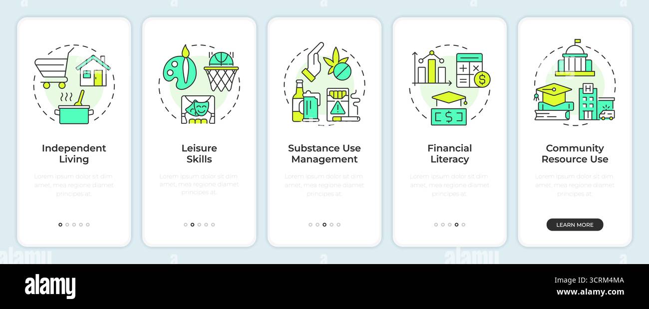 Life competencies onboarding mobile app screen Stock Vector
