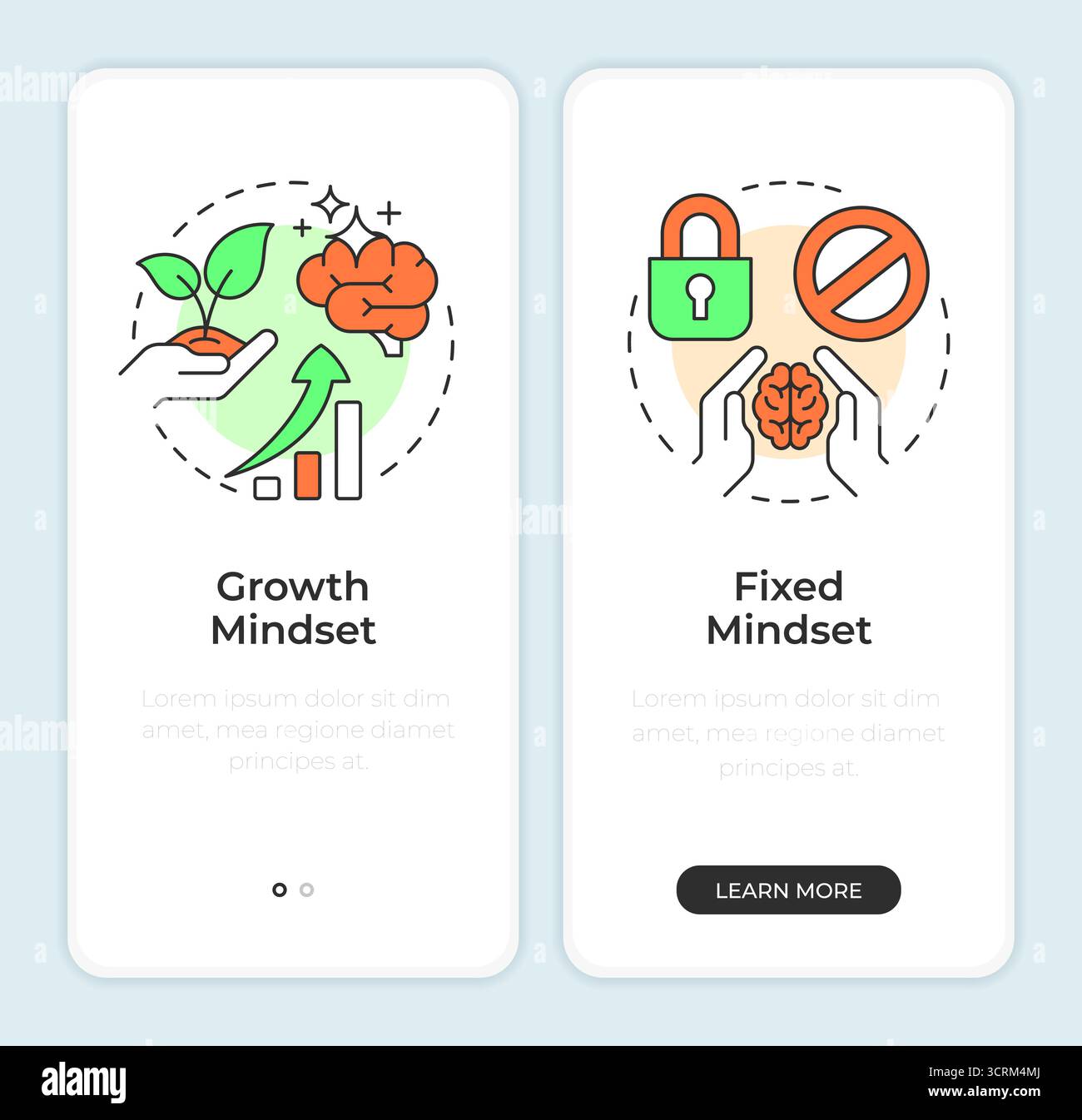 Self management skills onboarding mobile app screen Stock Vector