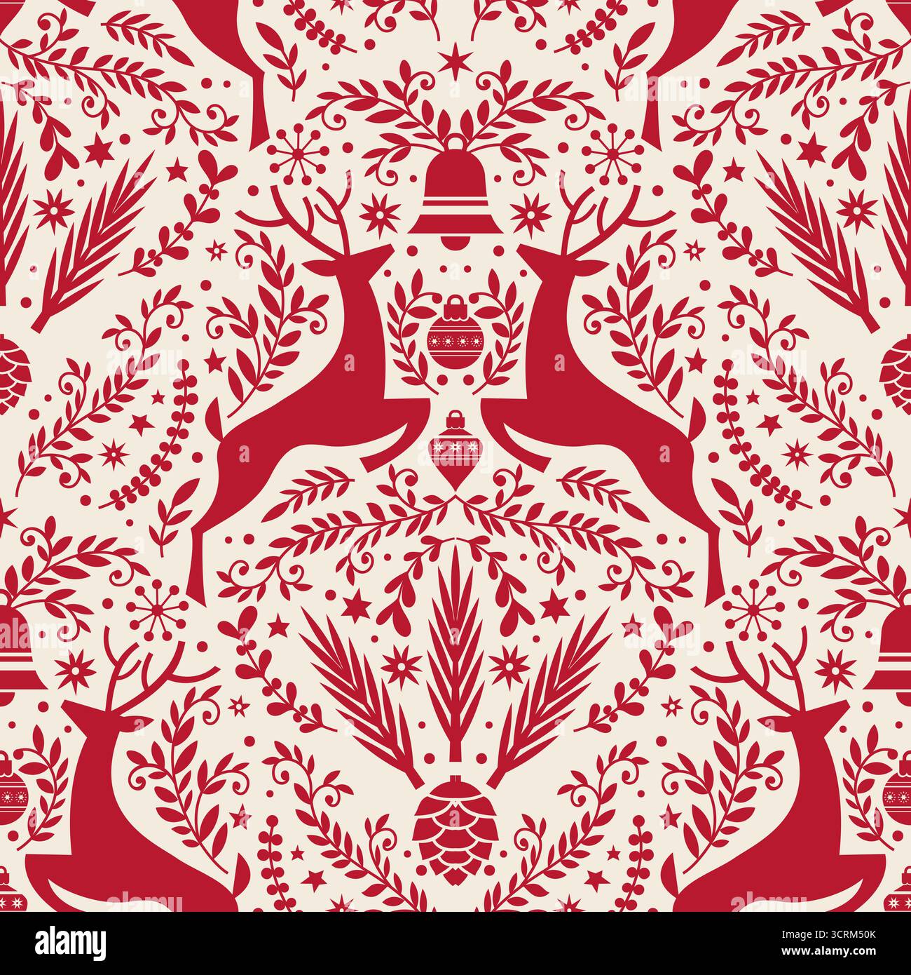 Red Deer Folk Christmas Pattern Stock Vector