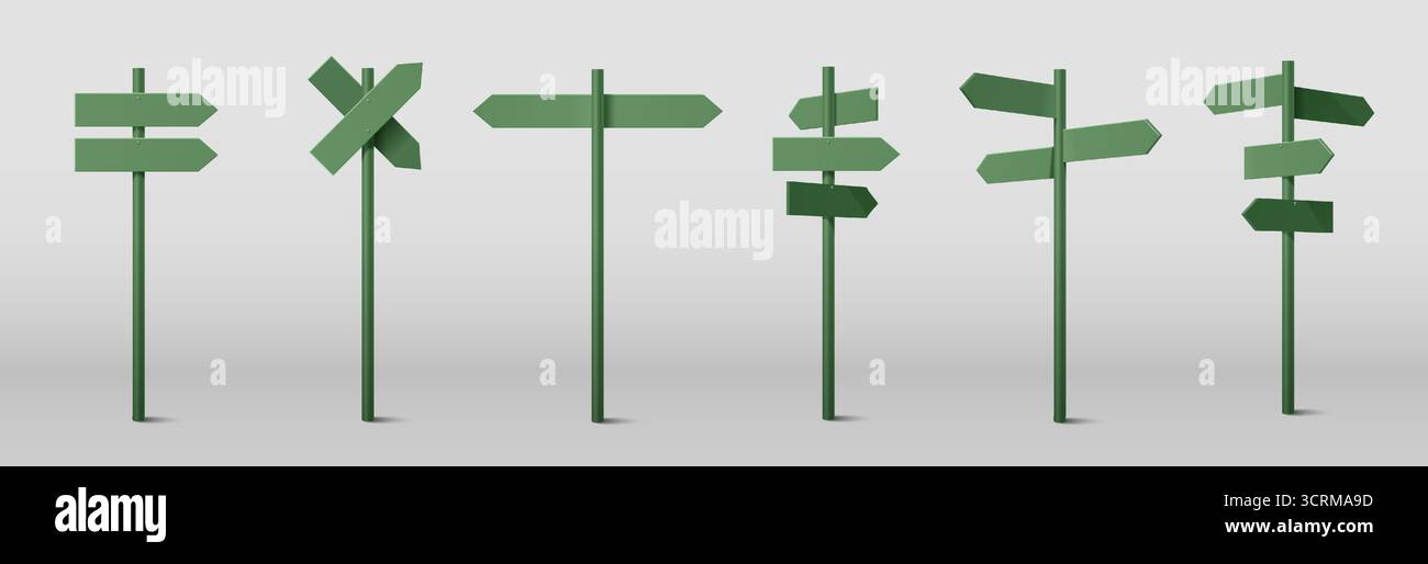 Green pole sign arrow collection with directional indicators and ...