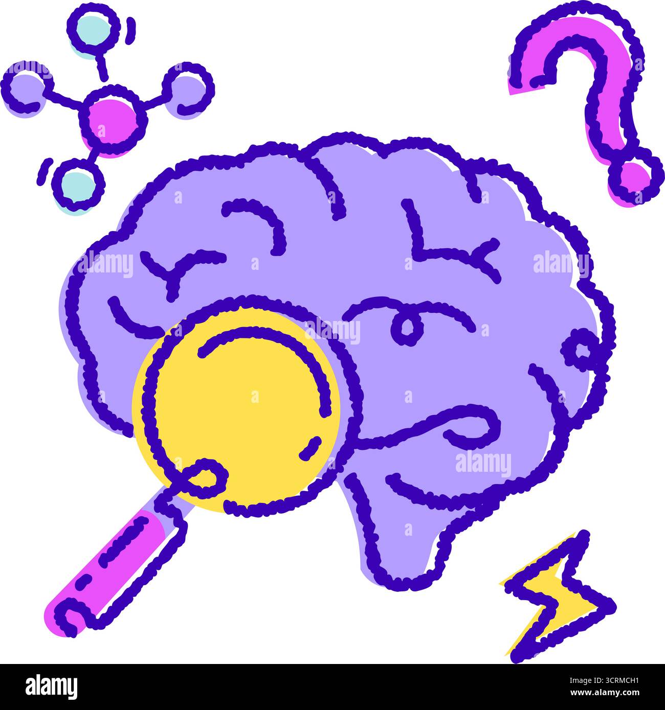 playful education brain learning progress concept flat outline hand drawn grunge stroke Stock Vector