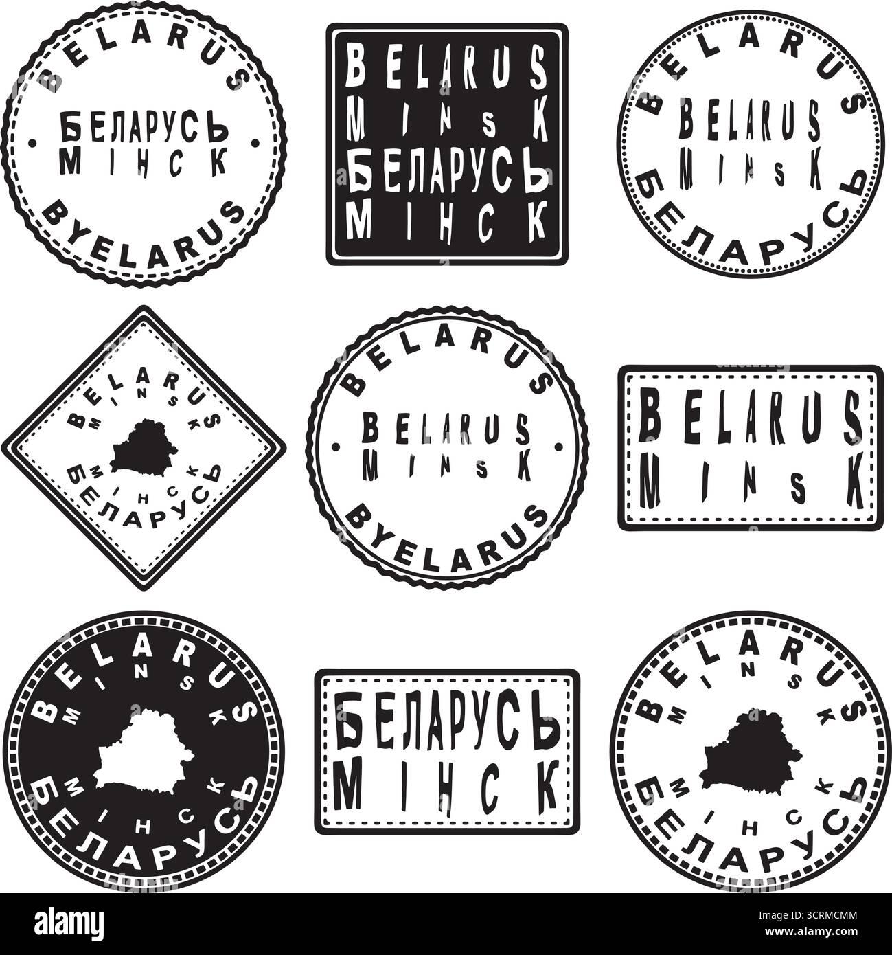 Belarus Minsk Round Seal Map Design Stock Vector