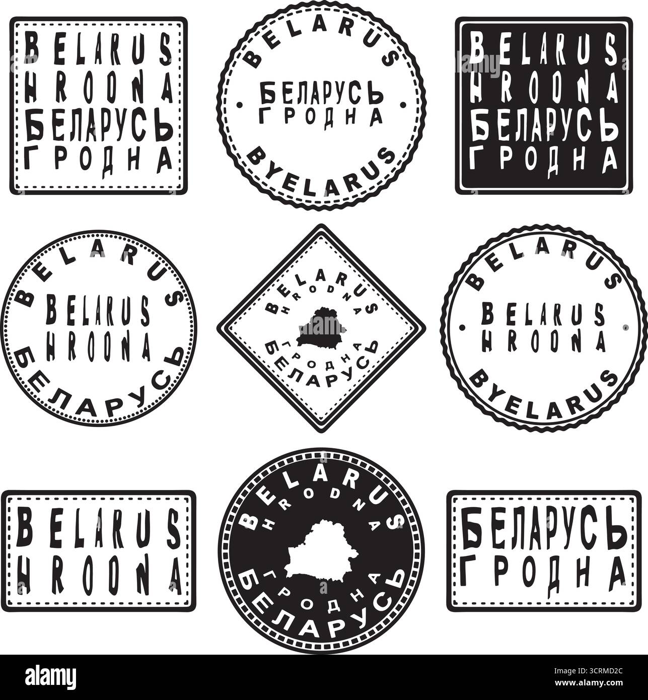 Belarus Hrodna Round Seal Map Design Stock Vector
