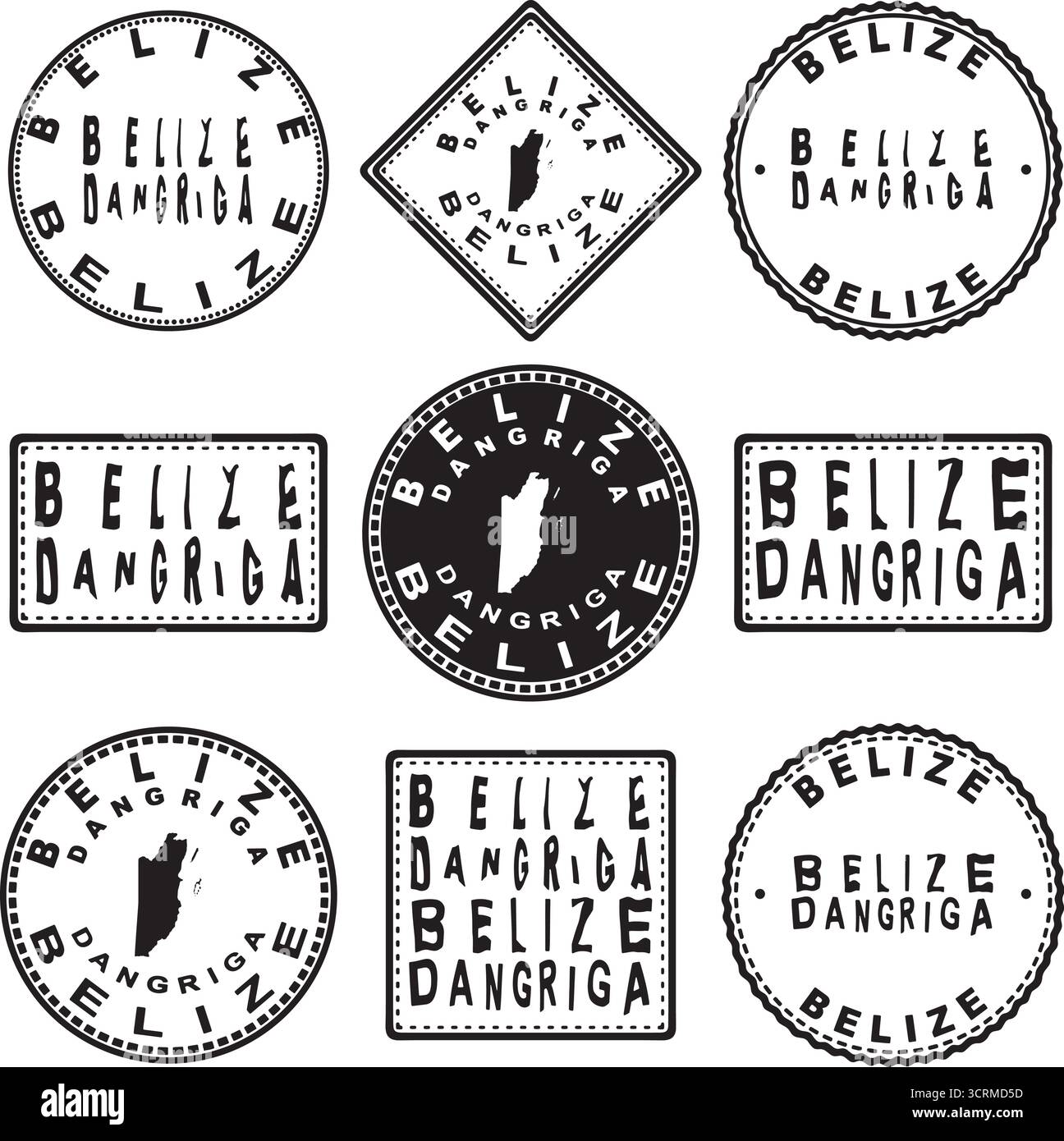 Belize Dangriga Round Seal Map Design Stock Vector