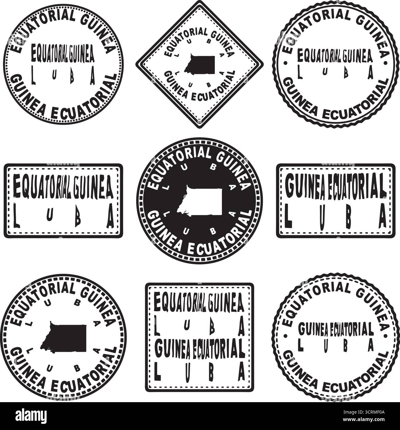 Equatorial Guinea Luba Round Seal Map Design Stock Vector