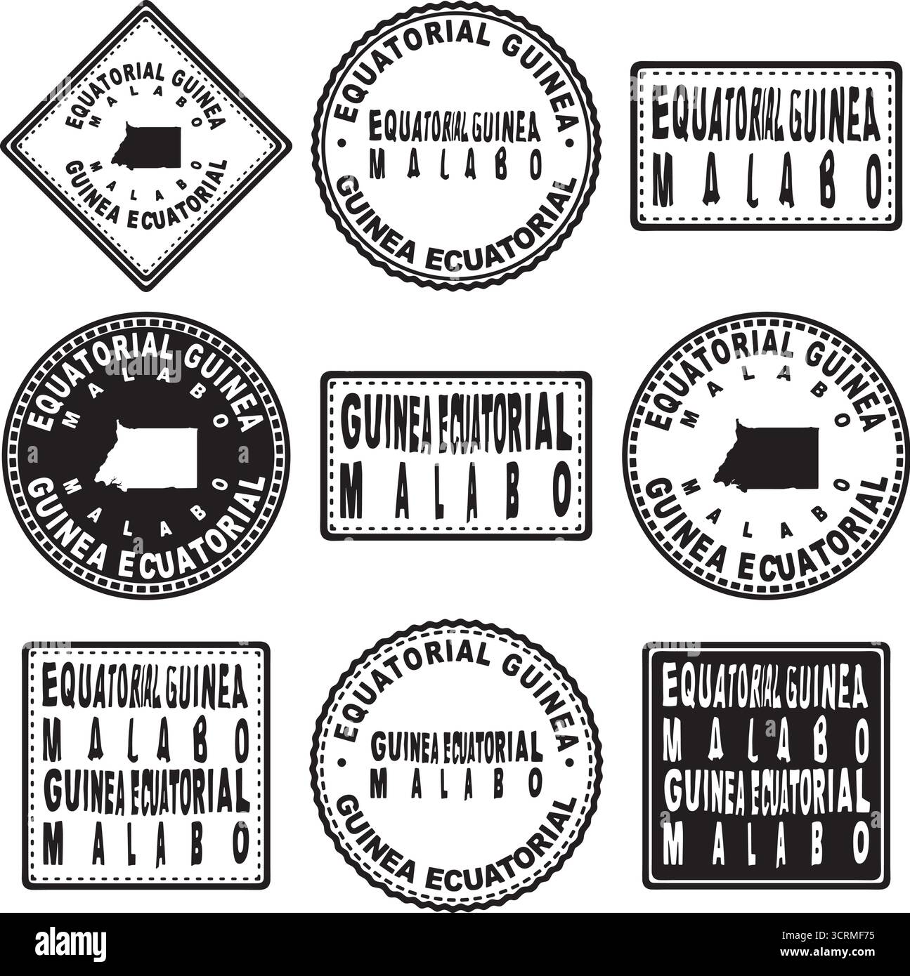Equatorial Guinea Malabo Round Seal Map Design Stock Vector