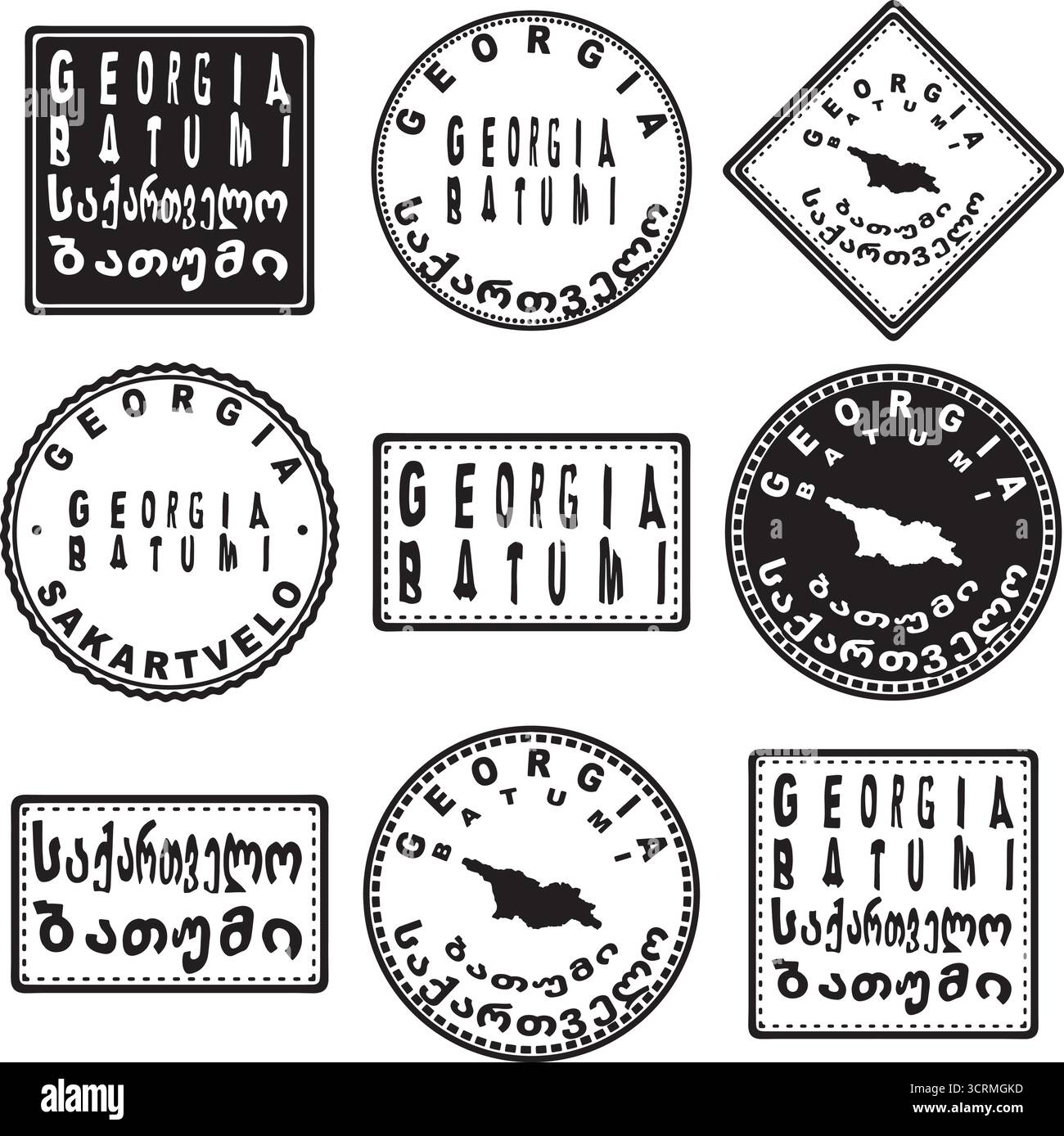 Georgia Batumi Round Seal Map Design Stock Vector