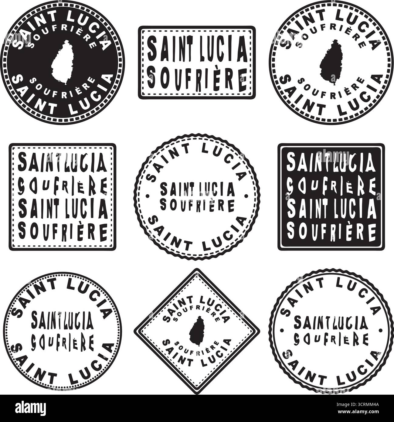 Saint Lucia Soufriere Round Seal Map Design Stock Vector