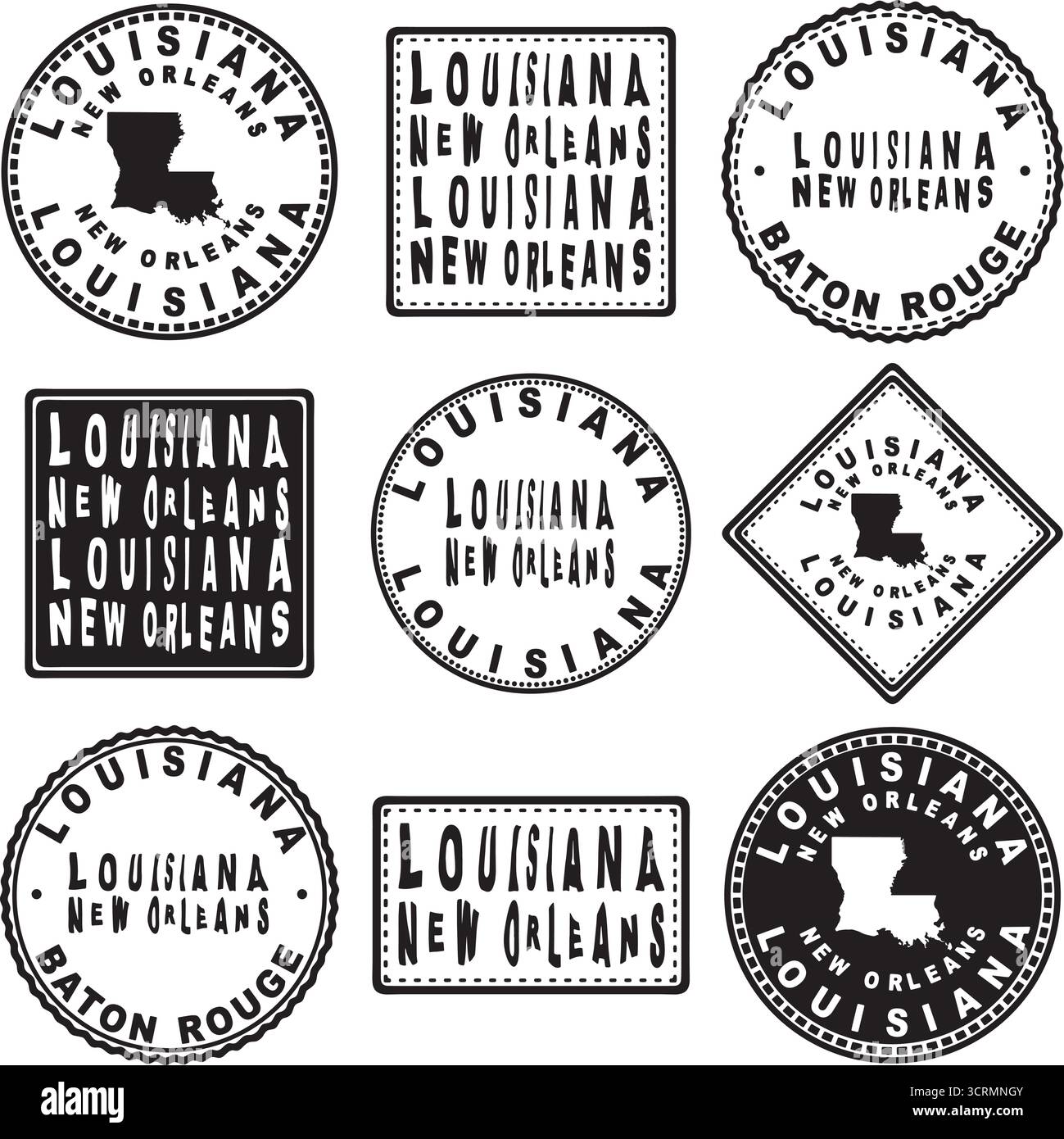 Louisiana New Orleans Round Seal Map Design Stock Vector