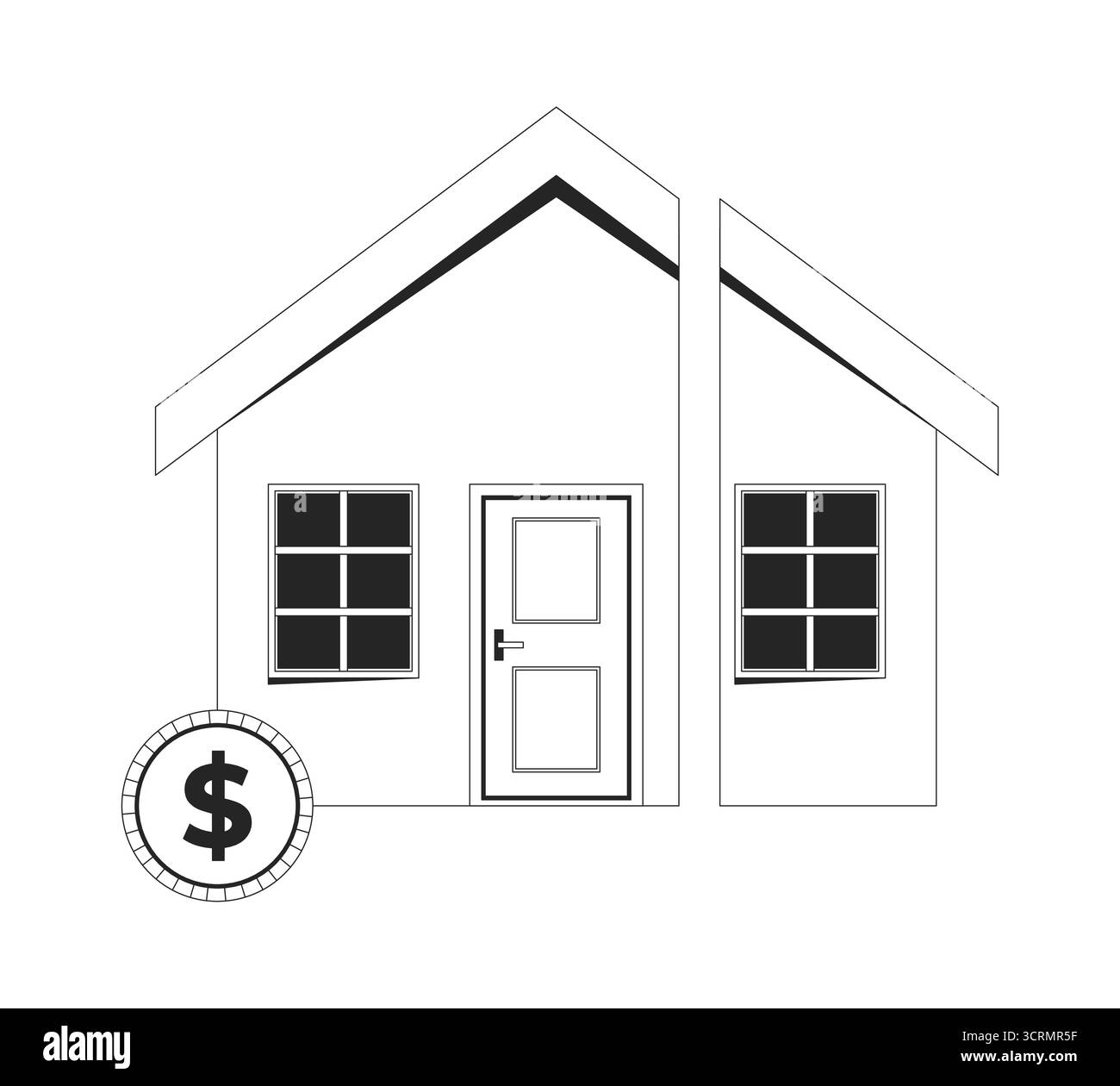 Split house dollar coin 2D line object Stock Vector