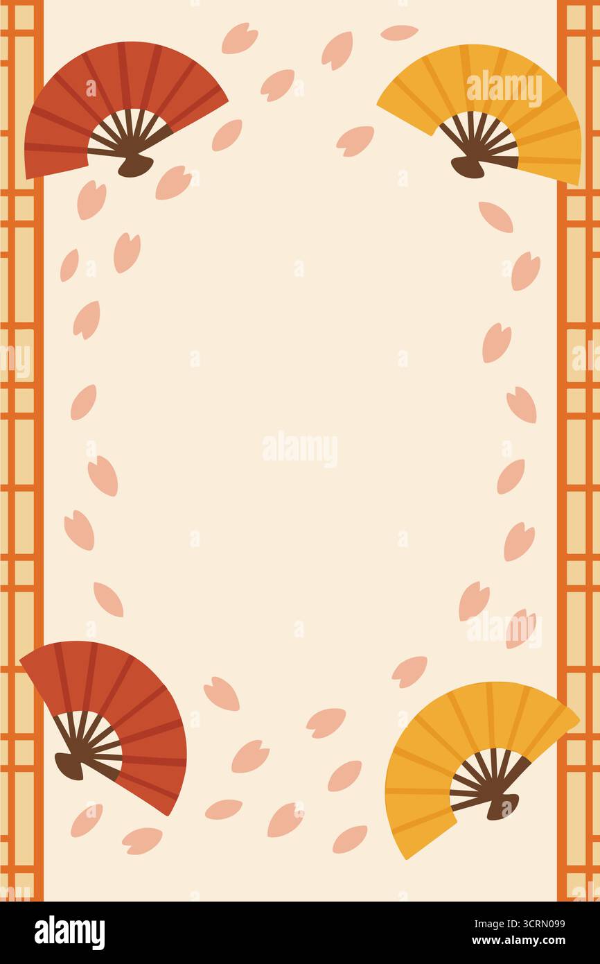 A classic border accented with folded hand fans in the corners and subtle motifs along the edges Stock Vector