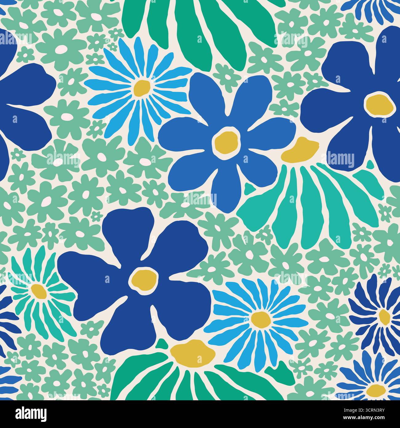 Bold Retro Florals seamless pattern. Vector illustration flat design background. Stock Vector