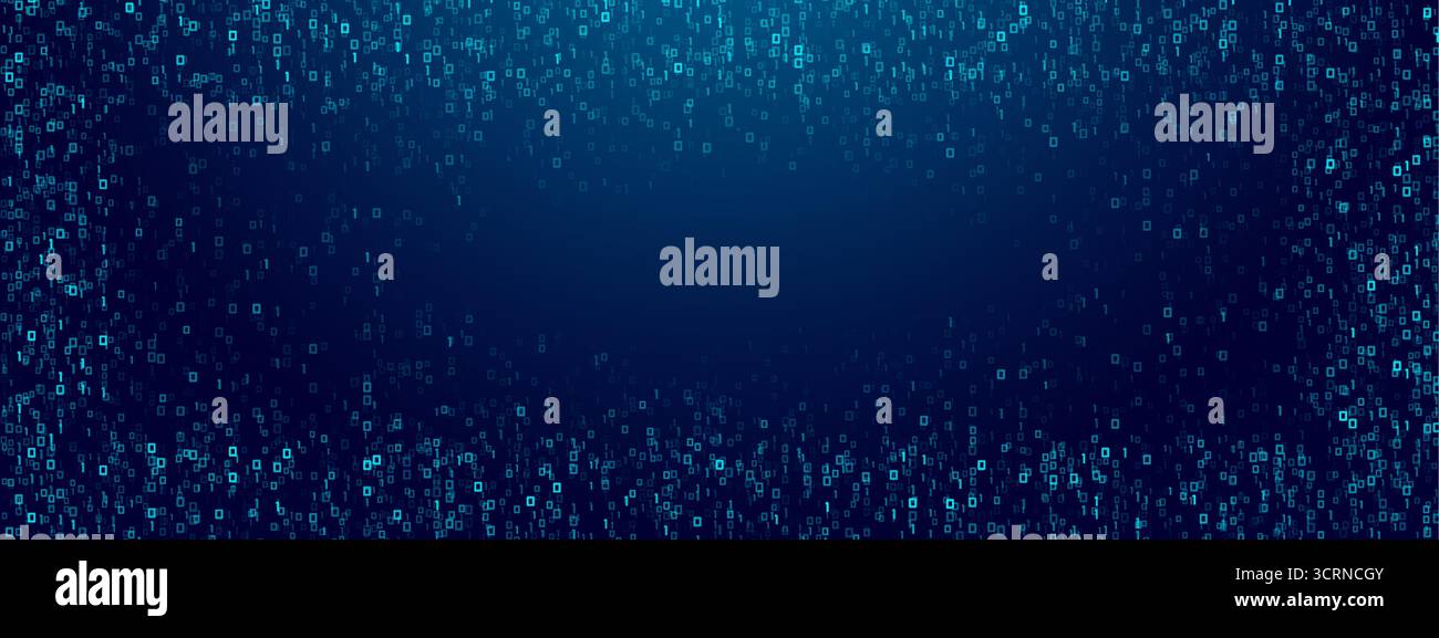 Blue binary rain background with glowing 0 and 1 digits Stock Vector