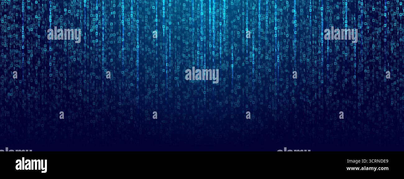 Binary code rain background in blue. Abstract matrix effect Stock Vector